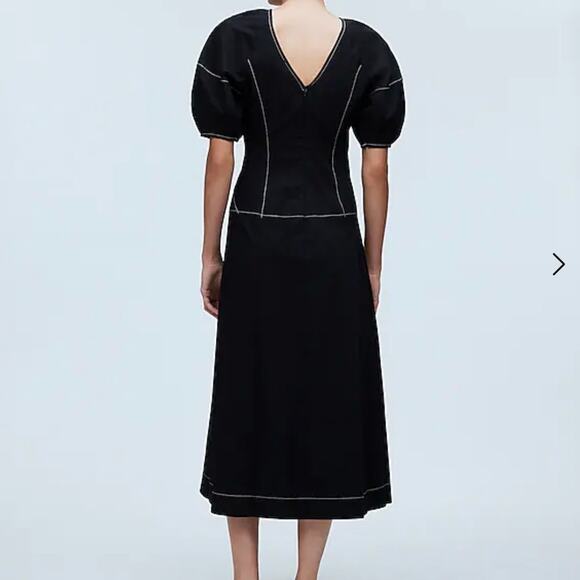 Madewell Dress Womens 0 Black Puff Sleeve Drop Waist Midi Cotton Poplin - Picture 7 of 16